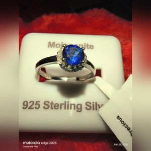 SALE!!! Moissanite Sterling Silver Blue Ring